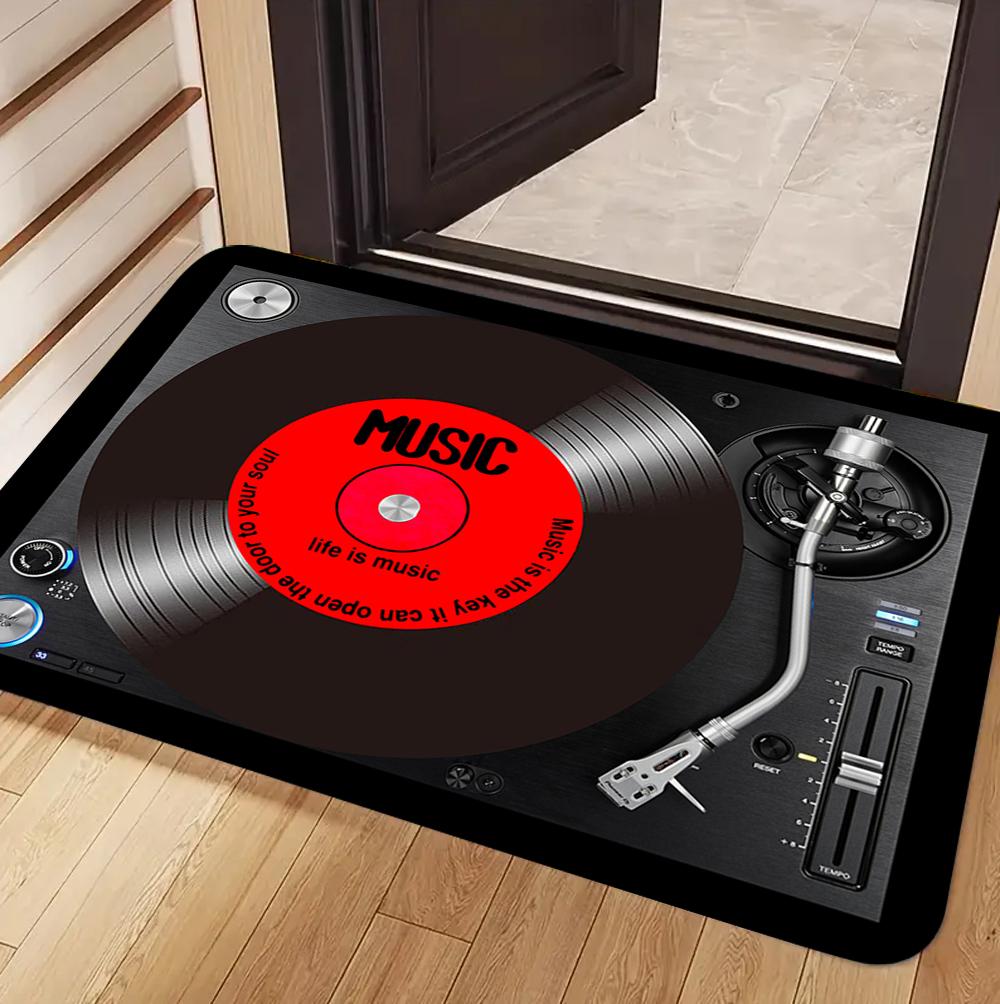 

Vintage Vinyl Record & Cassette Tape Carpet Mat Rug Stylish Home Decoration with Retro Music Theme for Living Room Entryway 40cm x 60cm
