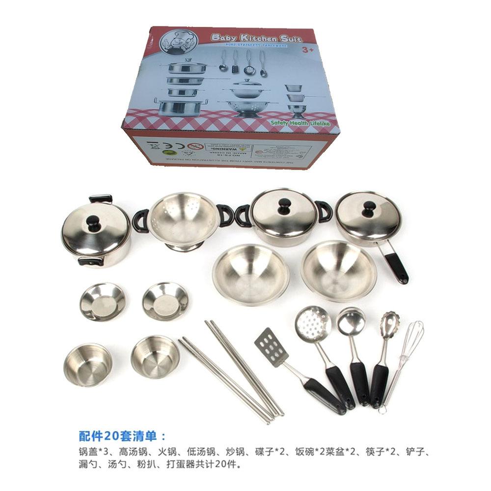 Düşmeye Karşı Çocuk Oyun Seti Pişirme ve Pişirme Paslanmaz Çelik Mutfak Eşyaları Oyun Oyuncak Yemek Takımı Ebeveyn-çocuk Etkileşimi