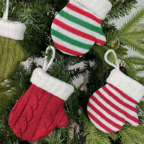 Decorative Bag Charm Mini Knitted Christmas Mitten Ornaments, Xmas Glove Hanging Decor, Festive Tableware Flatware Seasonal Party Favor Holders, Knit