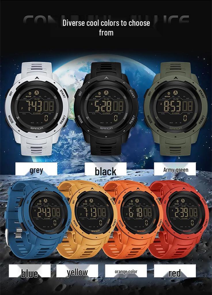 Sanda Multifunction Teen Sports Watch: Calorie Counter, Single Display, Pedometer, Waterproof.