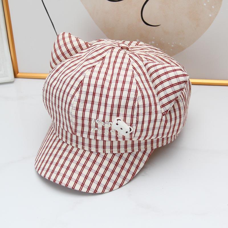 Sweet Plaid Cute Cat Ears Star Anise Hat Female Cap Spring and Autumn New Sweet Face Little Painter Hat Tide