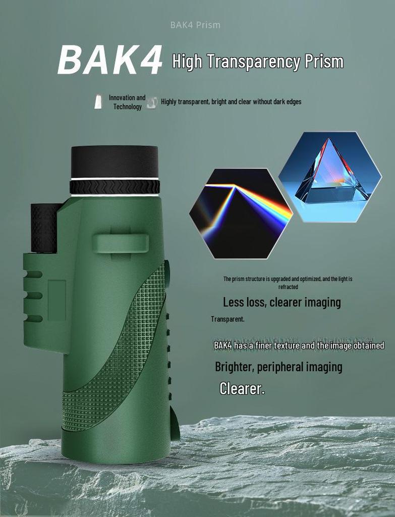 Green Leather 80x100 HD Monocular Telescope with Night Vision - High-Power, Portable for Concerts and Outdoor Use with Mobile Phone Compatibility