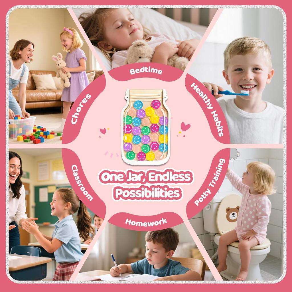 Magnetic Reward Jars for Kids - Smiley Tokens Reward Jar for Classroom 8" Star Jar Reward System Behavior Chart for Kids at Home Potty Training