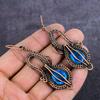Natural Blue Topaz Gemstone Handmade Copper Wire Wrap Jewelry Earring 2.99" r0i18