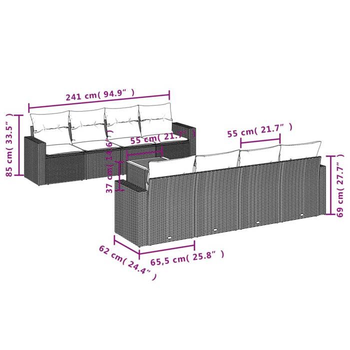 VidaXL Garden Lounge Set with Cushions 9 Pcs, Patio Seating, Furniture Set, Backyard Terrace Furniture 3256375