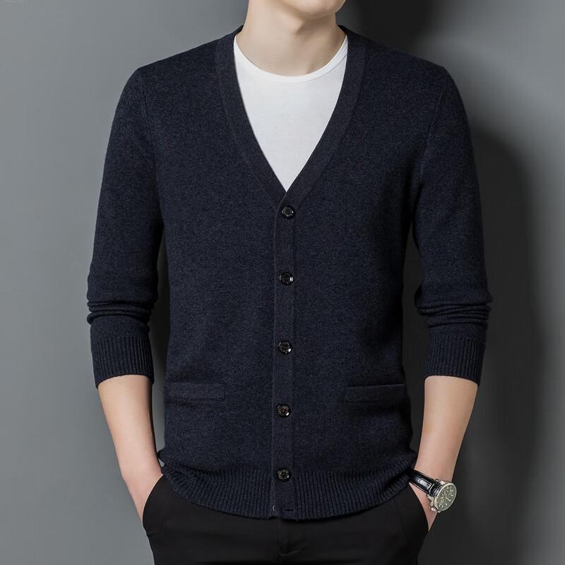 Yiliteng Men's 100% Lambswool V-Neck Cardigan