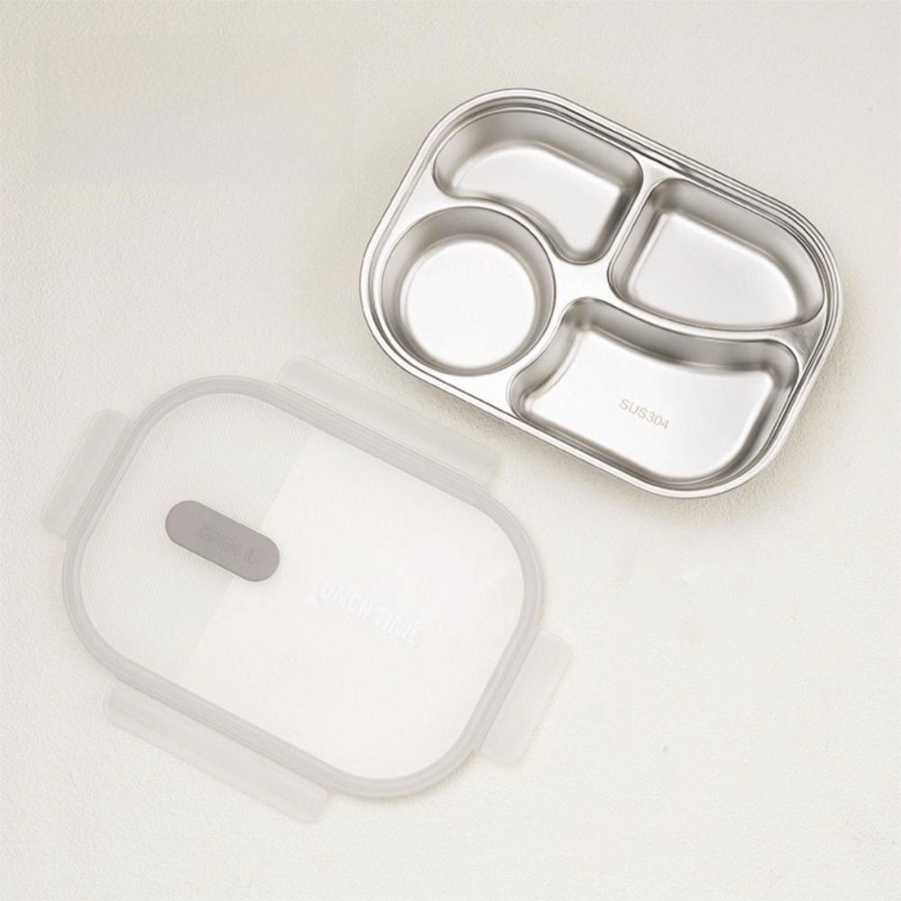 Leak-proof Portable Food Container 304 Stainless Steel Divided Lunch Plate  Students