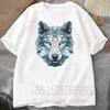 Geometric Wolf Head Unisexs TShirt Crew Neck Cotton Short Sleeve Graphic Tee Casual