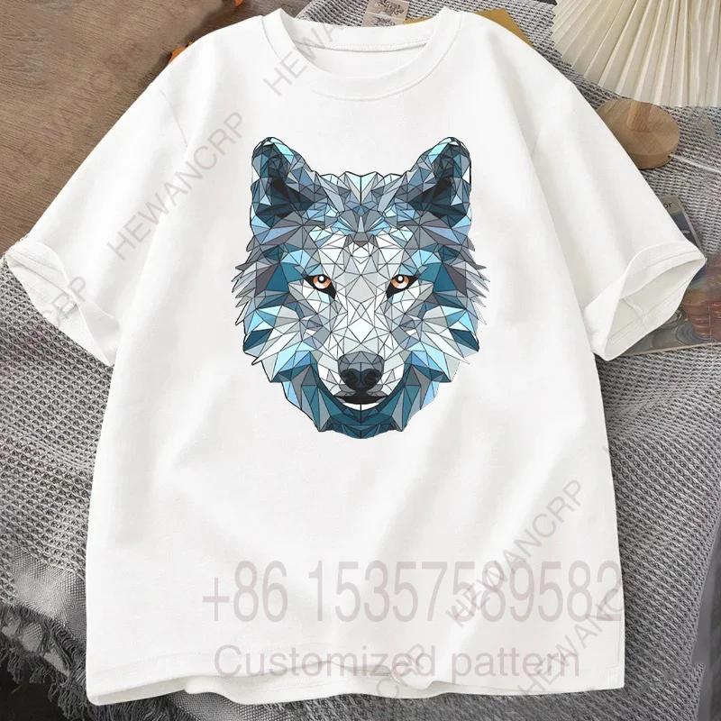 Geometric Wolf Head Unisexs TShirt Crew Neck Cotton Short Sleeve Graphic Tee Casual S