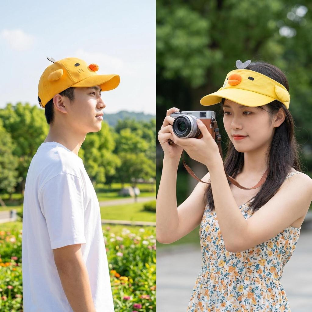 Cute Yellow Duck Baseball Cap, Adjustable Cartoon Sun Visor, Funny Animal Hat for Kids and Adults Outdoor