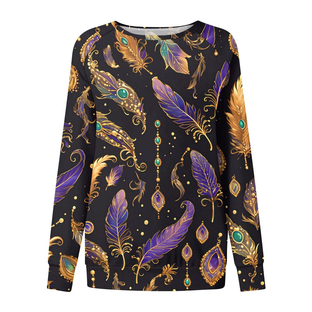 Rundhals Langarm Sweatshirts für Damen Druck Grafik Top Lässig Basic Oberteile Pullover