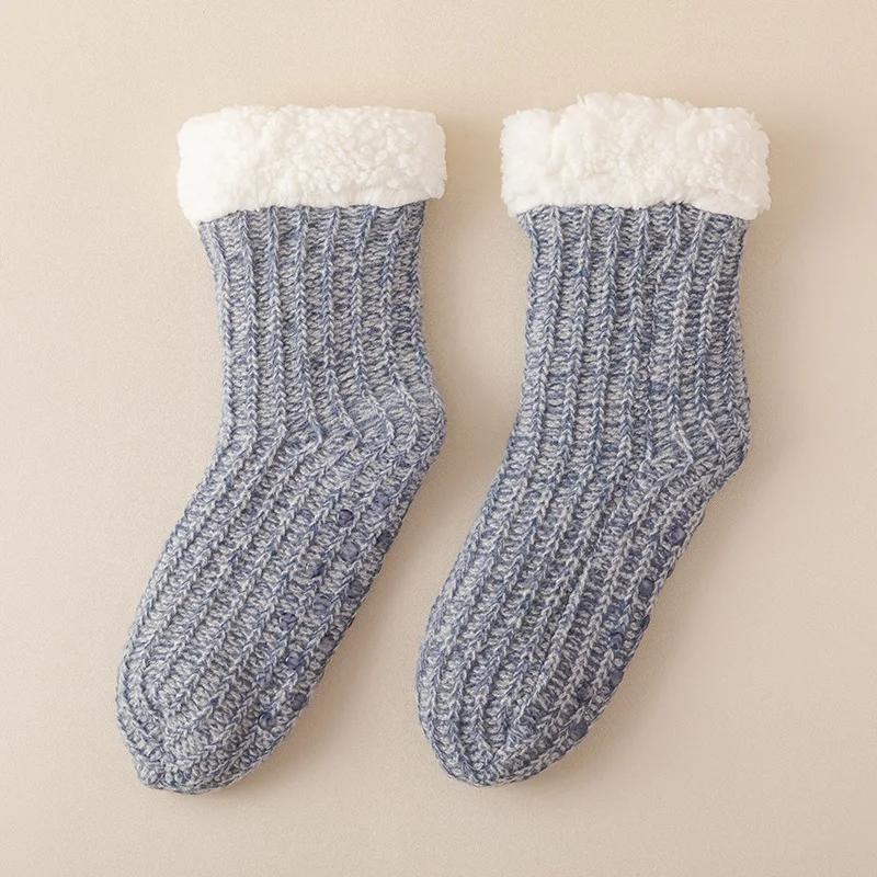Winter Warm Indoor Floor Men's Socks Solid High Quality Comfortable Plush Sleep Women Sock Thickened Non-Slip Thermal Sokken