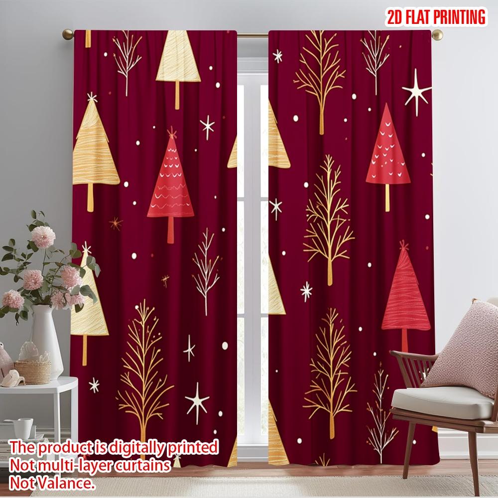 

2pcs,2D plane printing Light Filtering Curtains Christmas trees golden red_a (3) 100% Polyester (without rod) All Seasons Use 52.50×116.00 CM 2pcs