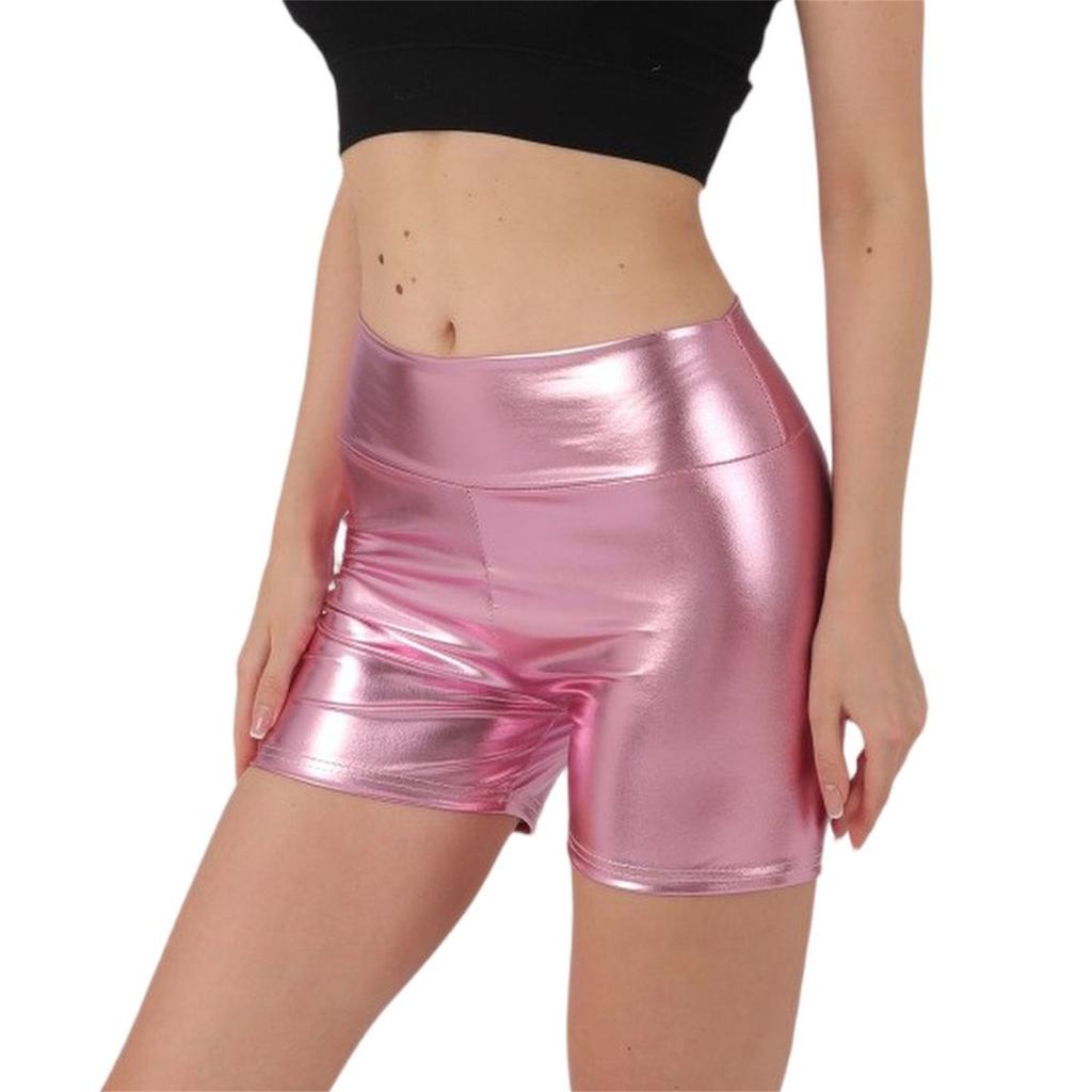Shorts de Yoga Extensibles Taille Haute pour Femmes Aspect Brillant Shorts de Sport Biker pour Tenue de Sport Danse Course à Pied Vélo