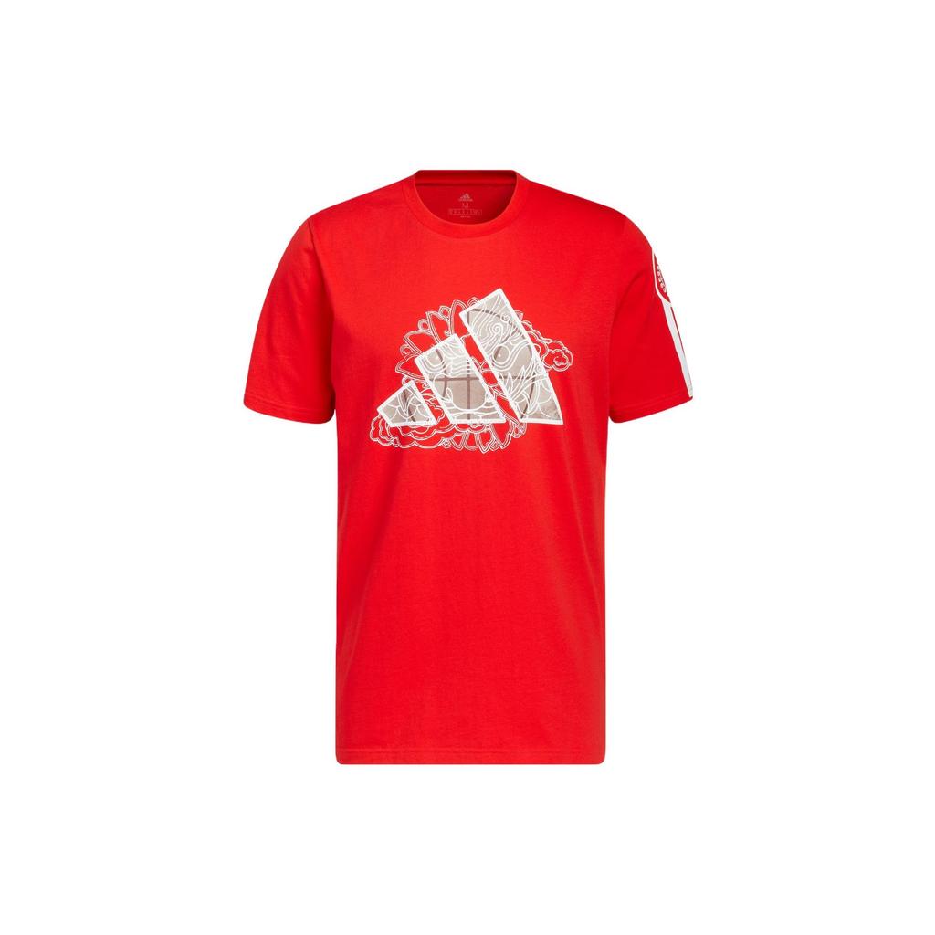 Adidas T Shirts Men's Red Crew Neck Moderate Straight Fit IC8106