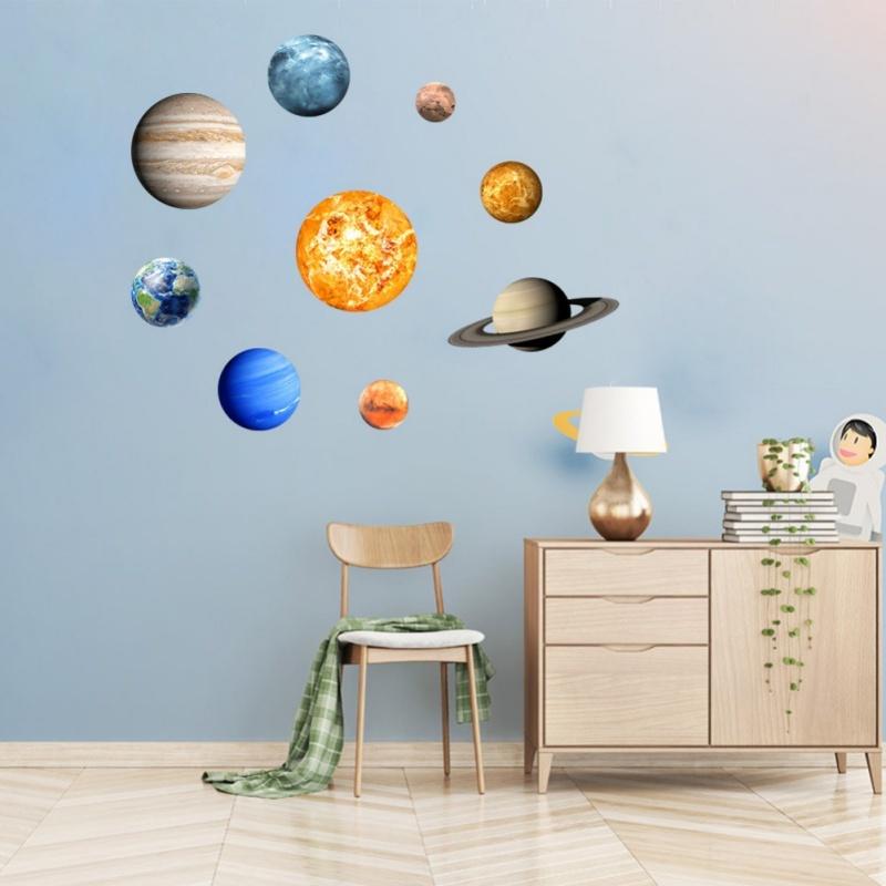 9pcs Removable Glow In the Dark Planets Wall Stickers Art Solar System Decals For Kids Bedroom