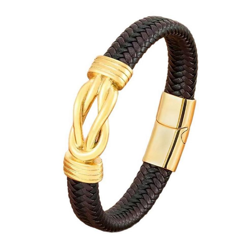 Classic Irregular Leather Bracelet for Men, Stainless Steel Magnetic Clasp Punk Style, Male Bangle Jewelry Gift