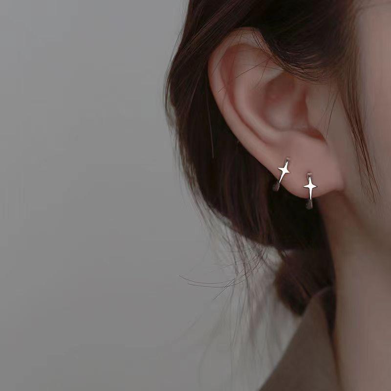 Korean Trend Teenage Earrings Unisex Stainless Steel Simple Small Cross Star Earrings Man Unusual Punk Jewelry