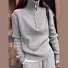 Grey Half-zipper Turtleneck Sweater Bottoming Shirt Women's New Spring and Autumn Long-sleeved Knitted Sweater Top