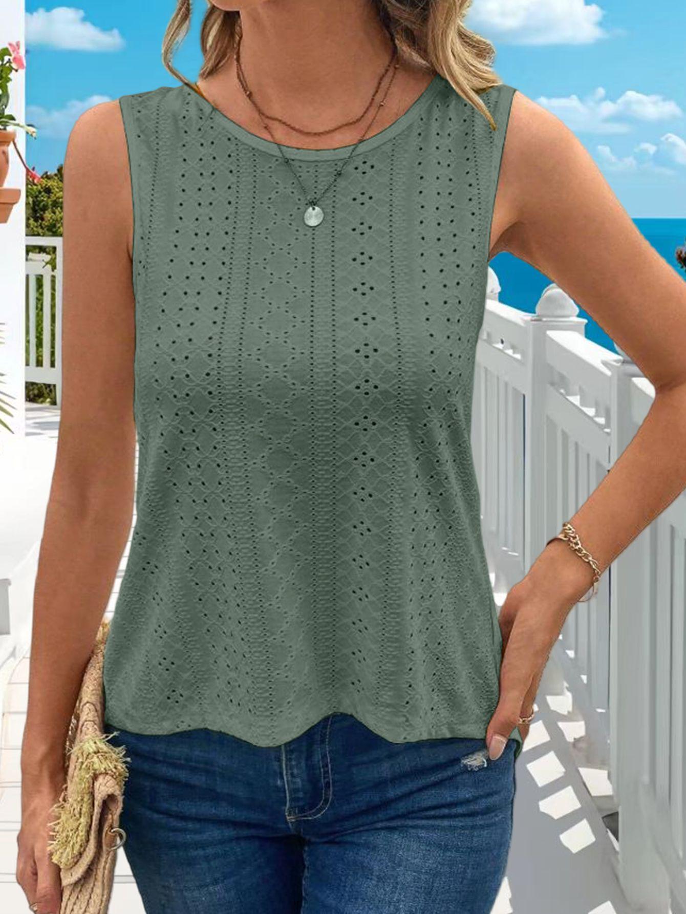 2026 European & American Women s Summer Jacquard Solid Color Versatile Vest Extra Large армия зеленый