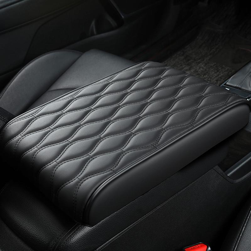 Car Armrest Mat Center Console Arm Rest Protection Cushion Wave Embroider PU Leather Auto Armrests Storage Box Cover Pad