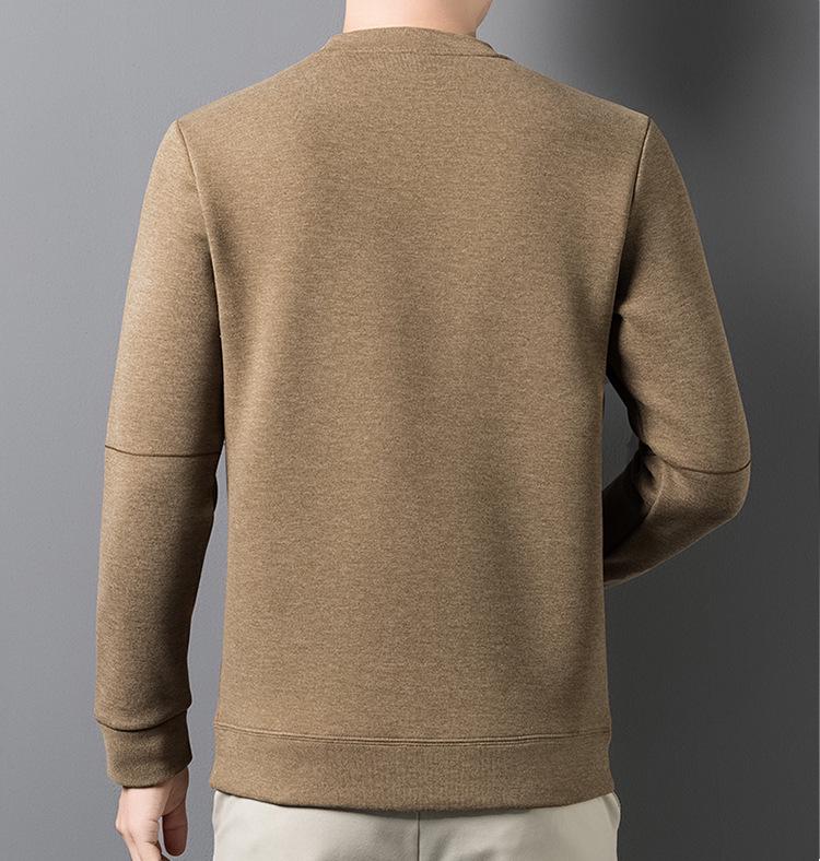 Mid-Aged Men's Winter Plus Velvet Hoodie - Casual, Loose Fit, Round Neck Base Layer Top.
