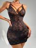 Black Sexy Lace Suspender Dress Women's Cross Strap Slim Skinny Nightdress