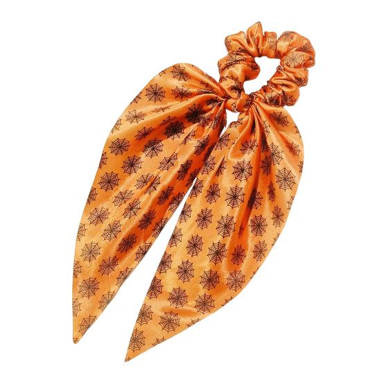 Comfortable Fabric Hair Elastics Halloween Ties for Women Girls, Spooky Spider Web Skeleton Bat Non-damaging Bands Pumpkin Scrunchies, Pleated