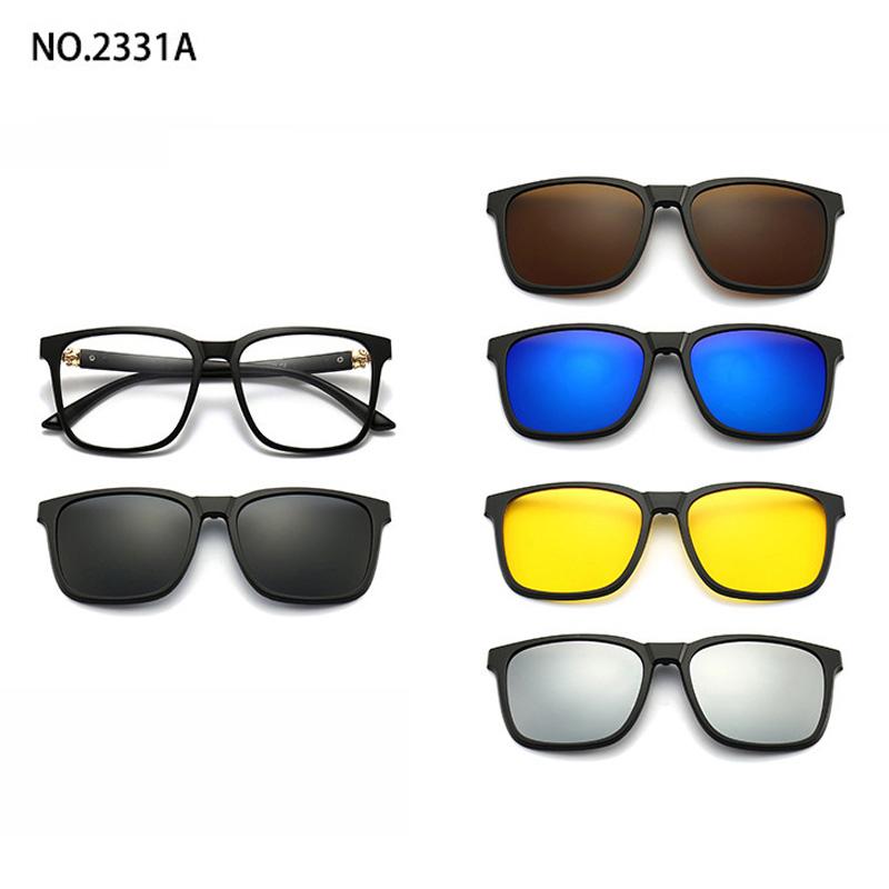 5 Lenes Magnet Clip Sunglasses Square Men Polarized Gray  Frame Custom Prescription Women Myopia Glasses