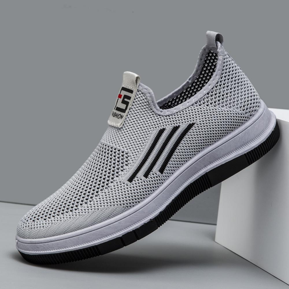 

Мужская обувь, летняя, новая, сетчатая обувь, тонкая, полая, спортивная, повседневная обувь, модная, универсальная, дышащая, с одной педалью, летающая, плетеная обувь 44 светло-серый