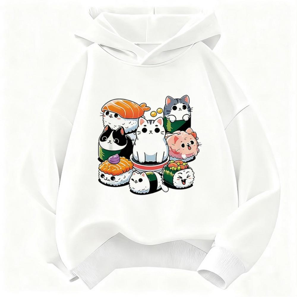 Funny Sushi Cat Food Design Printed Hoodie Kids Cat Children's Sweatshirt Hoody for Boys Girls Spring Y2k Casual Hoodies
