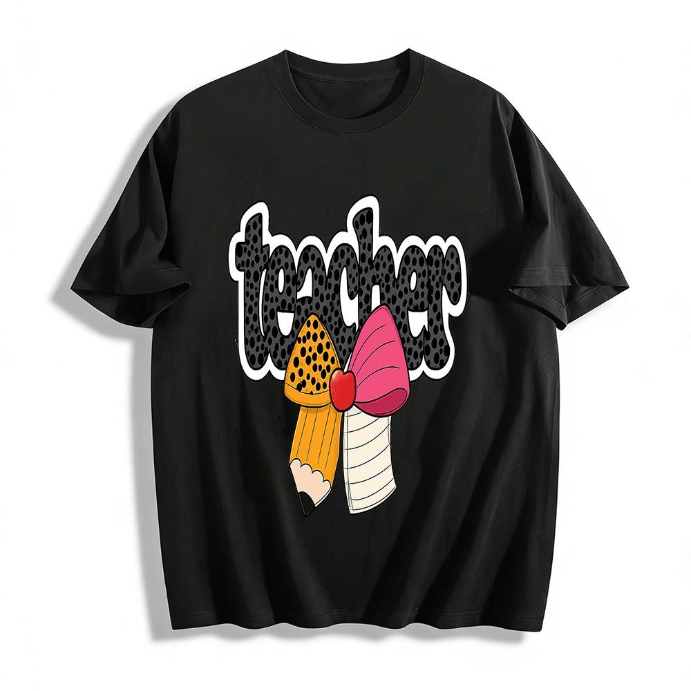 Cute Teacher Themed Print Casual Top For Educators Pure cotton T-shirt XXS