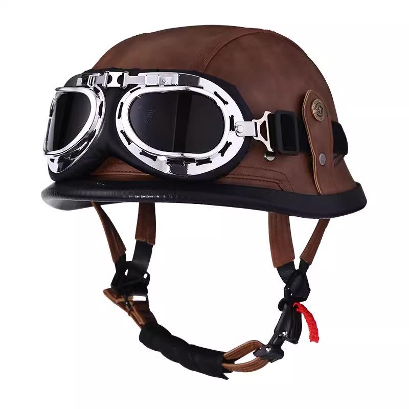 VGV Vintage Half Helmet Motorcycle Helmets Summer Cool Protective Glasses Man Women Boy Girl Light Cute Sunburn Protection