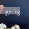 S925 Silver Hairpin Earrings, Flower-shaped Pearl Stud Earrings, Women's Light Luxury Niche Design Fashion Earrings