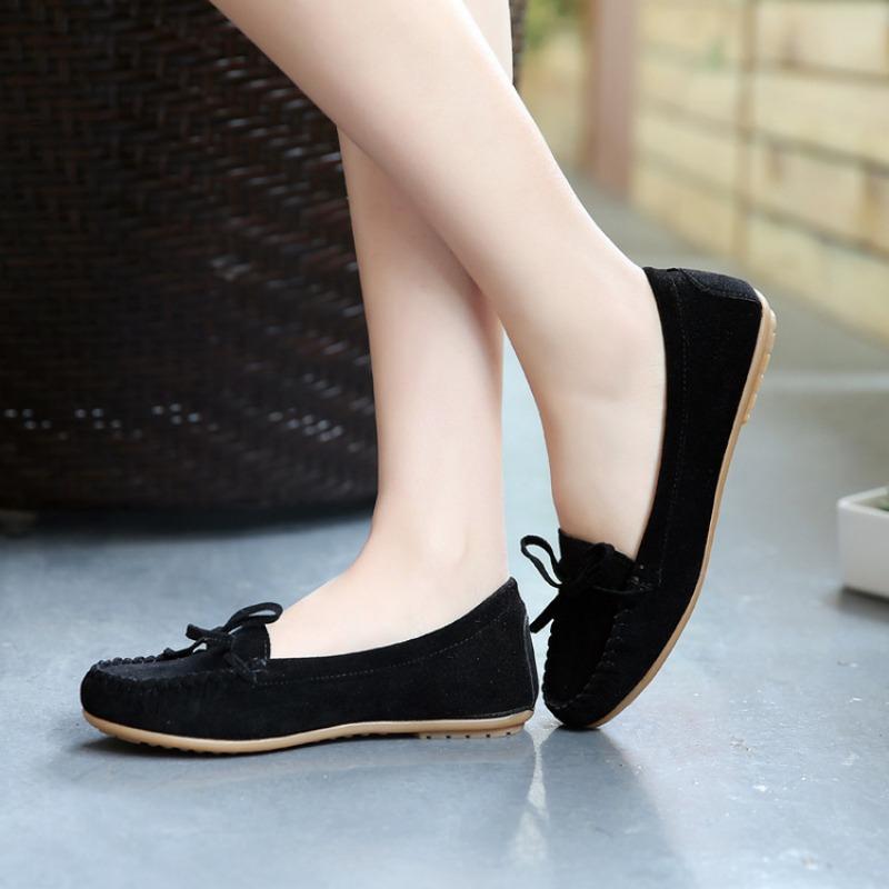 Spring and Autumn New Bow Tassel Soft Sole Flat Bottom Low Top Single Shoes Round Head Doudou Shoes Maternity Women's Shoes