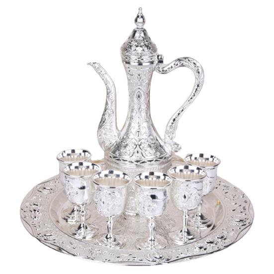 8Pcs/Set Retro Cup Kettle Zinc Alloy Wine Home Tray Kit Wedding Decor