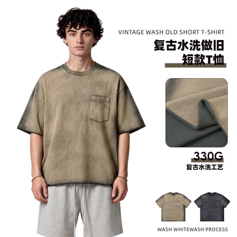 Mens Vintage Washed Cotton T-Shirt Loose Fit Short Sleeve Round Neck Tee Casual