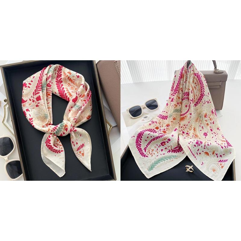Lenço Quadrado de Seda Estampa Floral de Luxo Mulheres Lenço de Cetim Macio Faixa de Cabelo Lenço de Pescoço Cabeça Hijab Senhora Faixa de Cabelo Foulard Fita de Bolsa