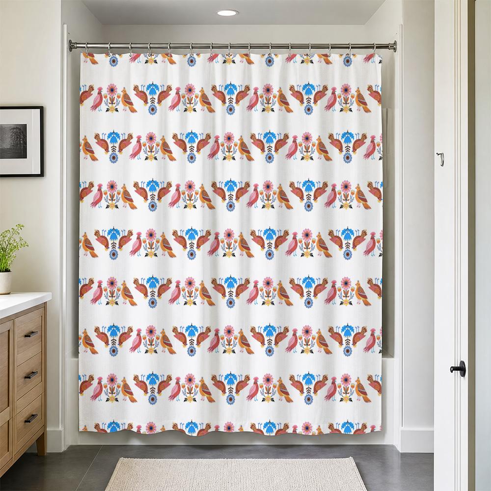 Cute Bird Pattern Shower Curtain Waterproof Bathroom Home Decor Boho Style Tropical Watercolor Liners for Master Bath