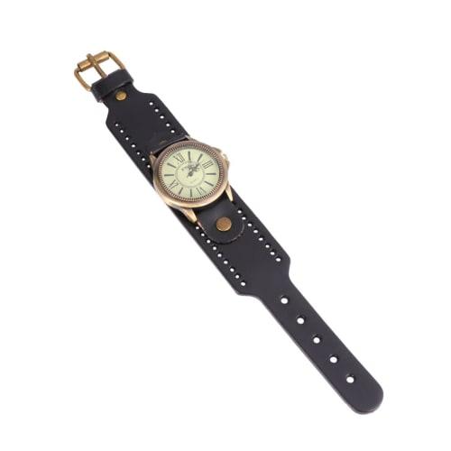 

LALADEFIEE 1-Piece Men s Watch with Bangle Bracelet, Retro Men s Minimalist Watch, Minimalist Women s Bracelet Watch, Vintage Leather Band, Black