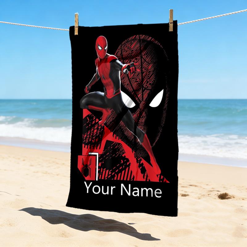 Personalized Name Spider-Man Mask Stylish Digital Printing Beach Towel Quick‑Drying Absorbent Blanket for Beach Pool Gym Travel