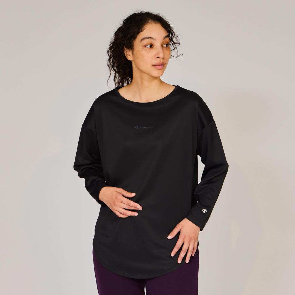 Champion Long Sleeve Round Relax Odor Quick UV Script Basic Sports T-Shirt, Neck, Fit, Antibacterial, Resistant, Drying, Protection, Logo, T-Shirt,