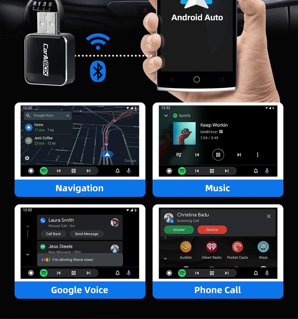 2in1 Wireless CarPlay Android Auto Mini Smart Ai Box Wired To Wireless Carplay For USB/Type C Connection Dongle Plug And Play