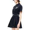 Fila Printed Letter Logo Fashion Casual College Style Loose Waist Belt Short Sleeve Dress Women Dresses Black F11W229318FBK
