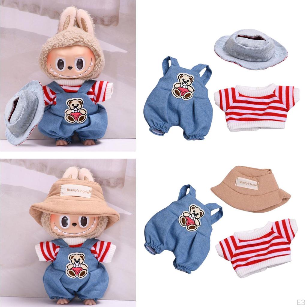 3 Pieces Mini 6 Inch Doll Clothes Overalls Set Striped Accessories Clothing Girl