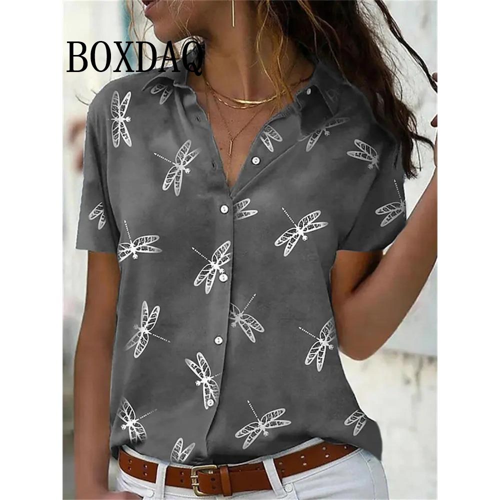 Summer Chic Women's Lapel Short-Sleeved Loose Shirts Spring Single-Breasted Tops Casual Flower Printed Blouses Women's Clothing