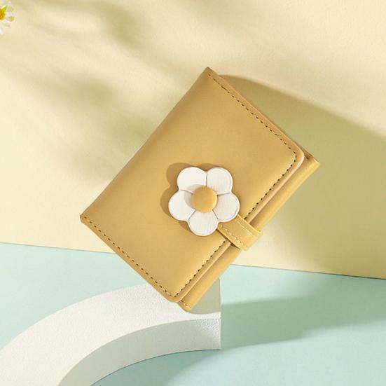 Damen-Geldbörse, luxuriöses Kunstleder, Blumenknopf, dreifach gefaltet, mit mehreren Steckplätzen, Kartenhalter, kurze, schlanke Geldbörse, Geldetui, Tasche, Mädchen-Geschenk