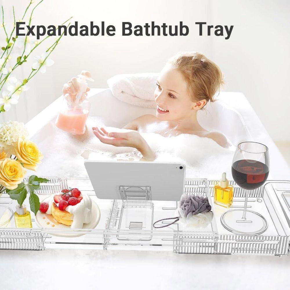 Adjustable Length Expandable Bathtub Tray Anti-Slip Transparent Bathtub Table  Gift Giving