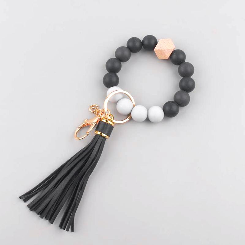 1PC Keychain Wristlet Gift Key Holder 2025 Leather Tassel Creative Beaded Bracelet
