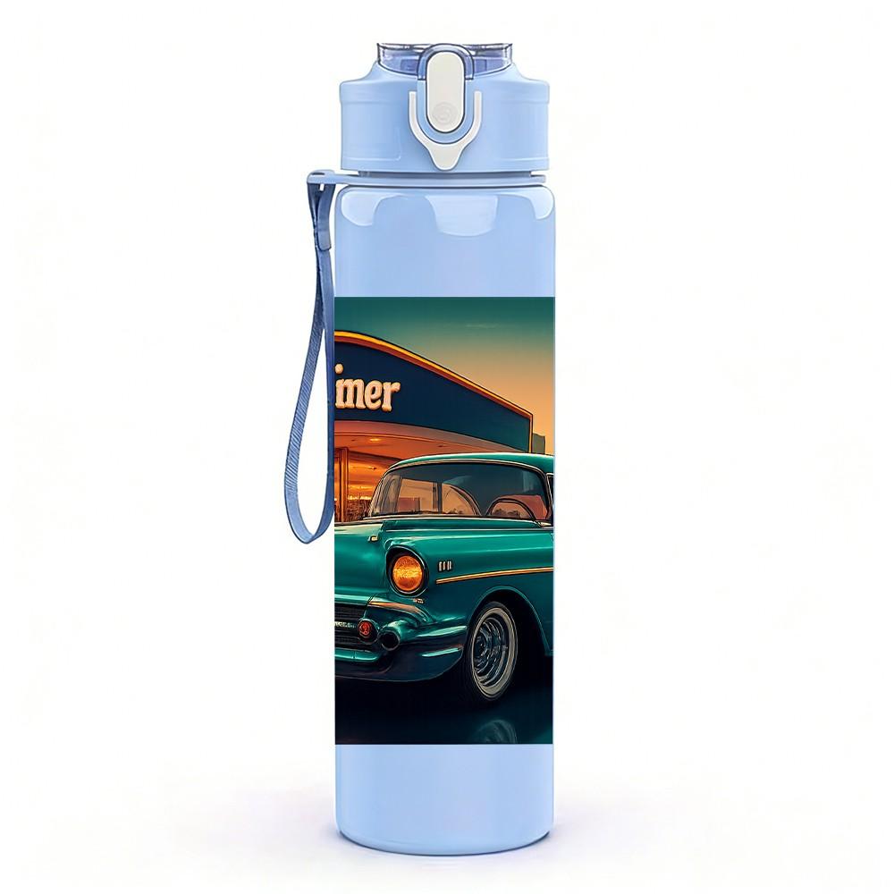 1PC Retro Van Desert Sunset Scene Print 750ml Color Plastic Sports Water Bottle Leakproof Flip Straw Lid Suitable for Sports Office Home Use